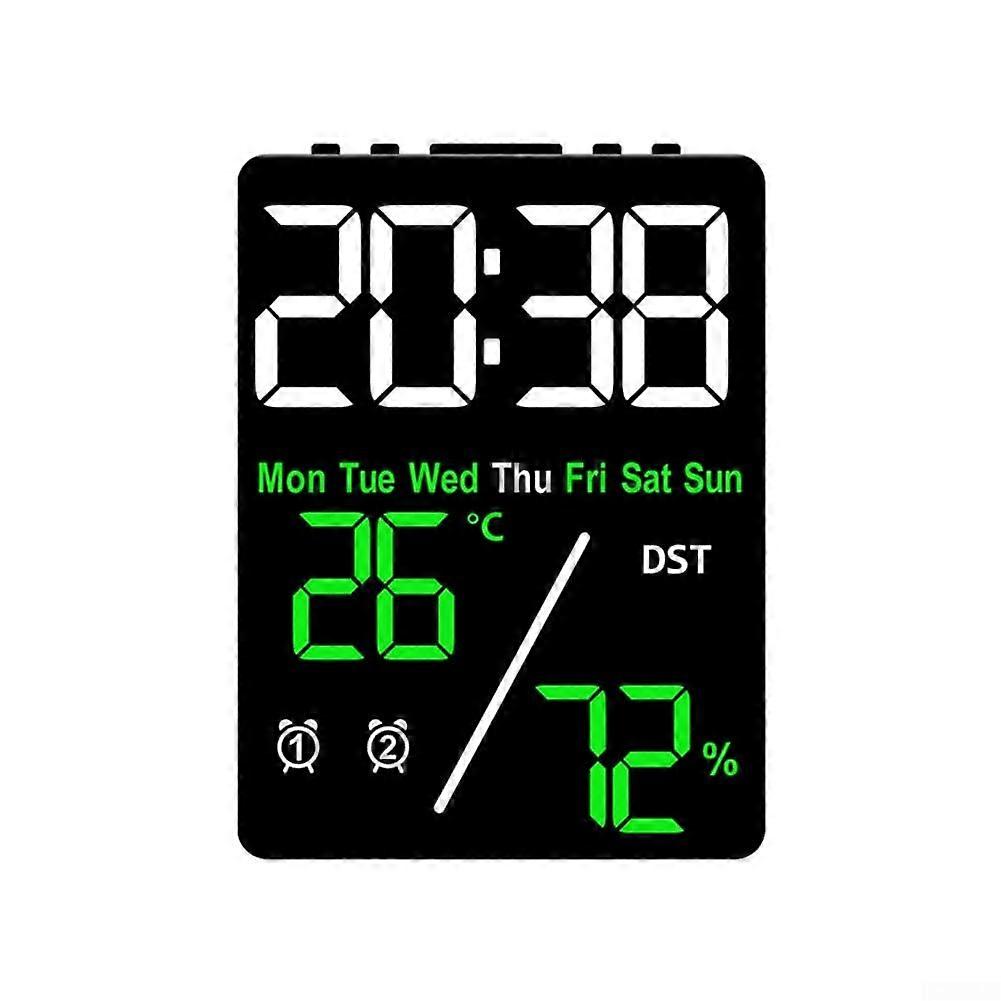 Multifunctional electronic clock With Temp And Humidity Readings, Weekday Date Display, Daylight Saving Time GreenBlack