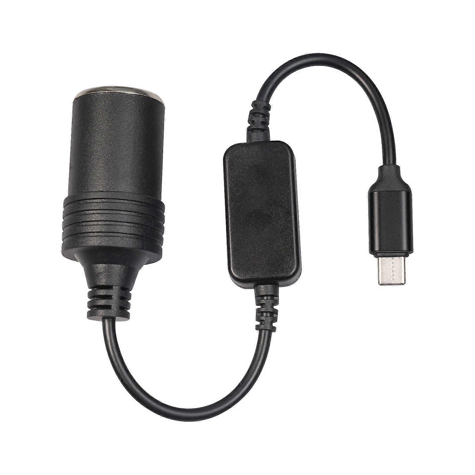 Portable USB C to Cigarette Lighter Cable Converter Accessory 1ft/30cm