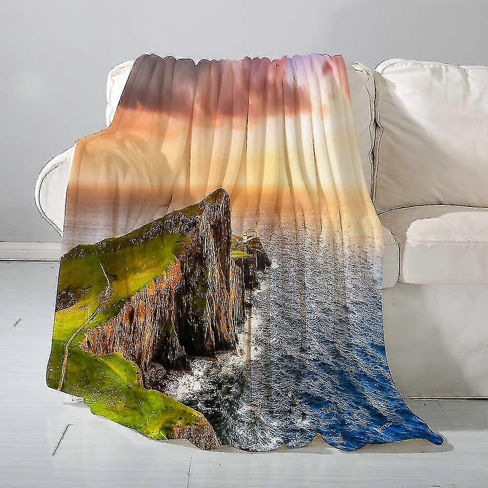 Cobertor de flanela, cobertor para sofá, colorido, oceano, costa, panorâmico, farol de Neist Point, Escócia, Reino Unido, imagem - cobertor versátil, fofo, macio, T