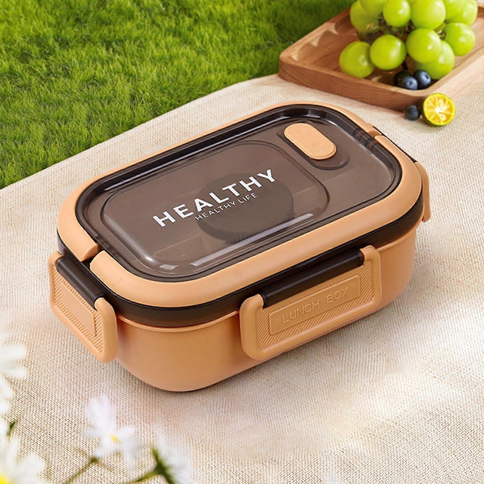 Comefolife 1 Pcs Large 5-Compartment Bento Lunch Box with Salad Dressings Container, Compatible with Toppings (Brown)