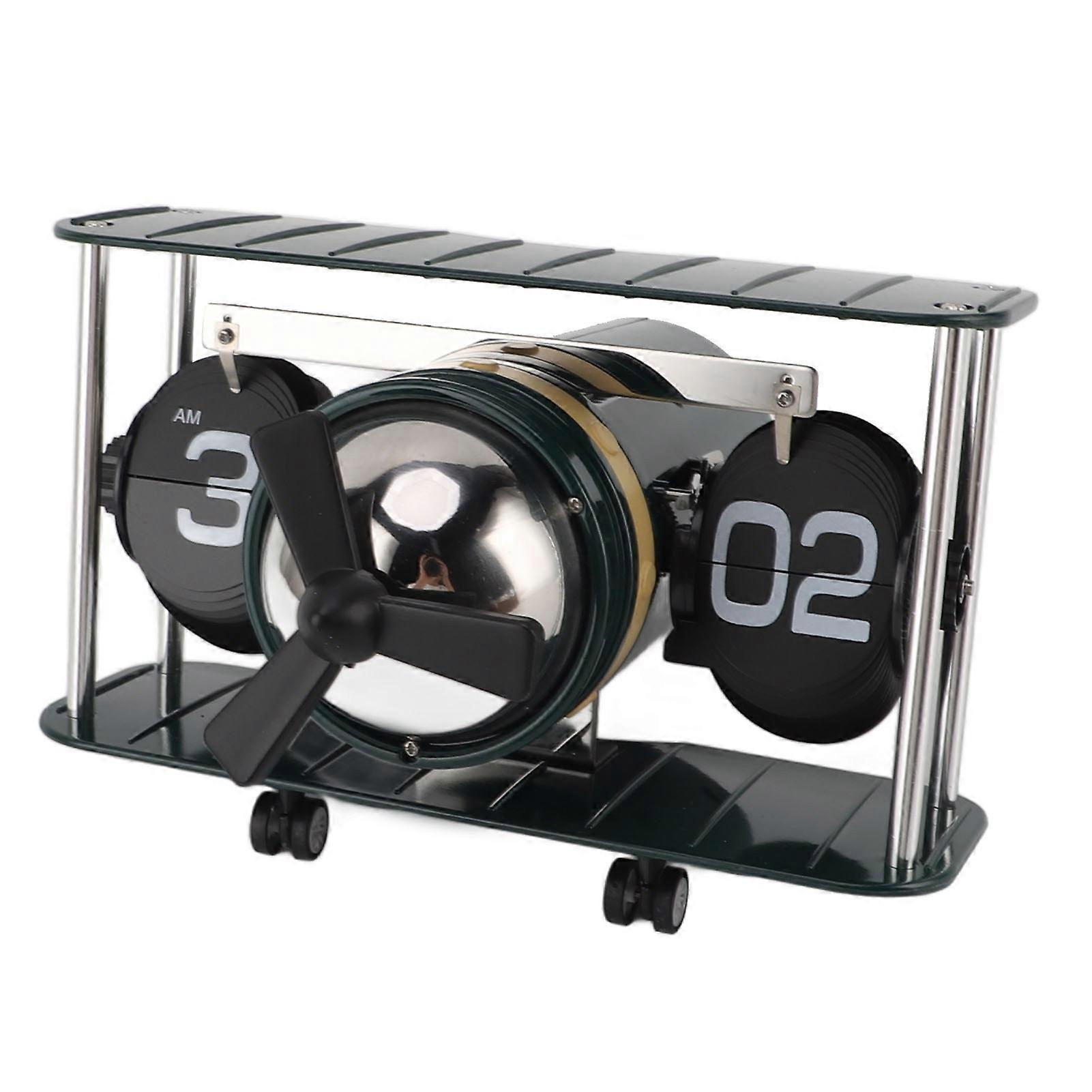 Airplane Flip Clock 304 Stainless Steel Timing Reminder Function Retro Aircraft Mechanical Desk Clock for Office Green 