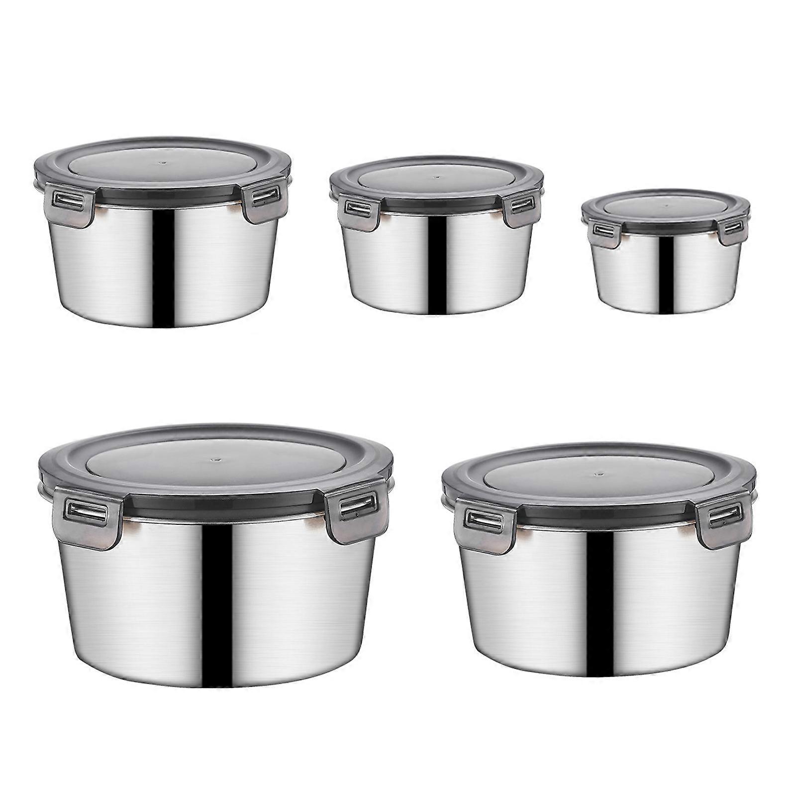 5pcs Stainless Steel Food Container Portable Lunch Box with Lid Stackable Round Storage Bowls for Home and Outdoor Use Multicolor