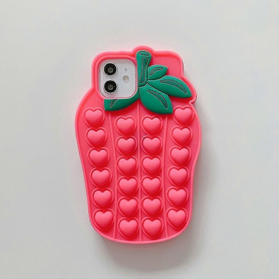 Push Pop Bubble Red Strawberry Shape Silicone Case For Iphone 8p