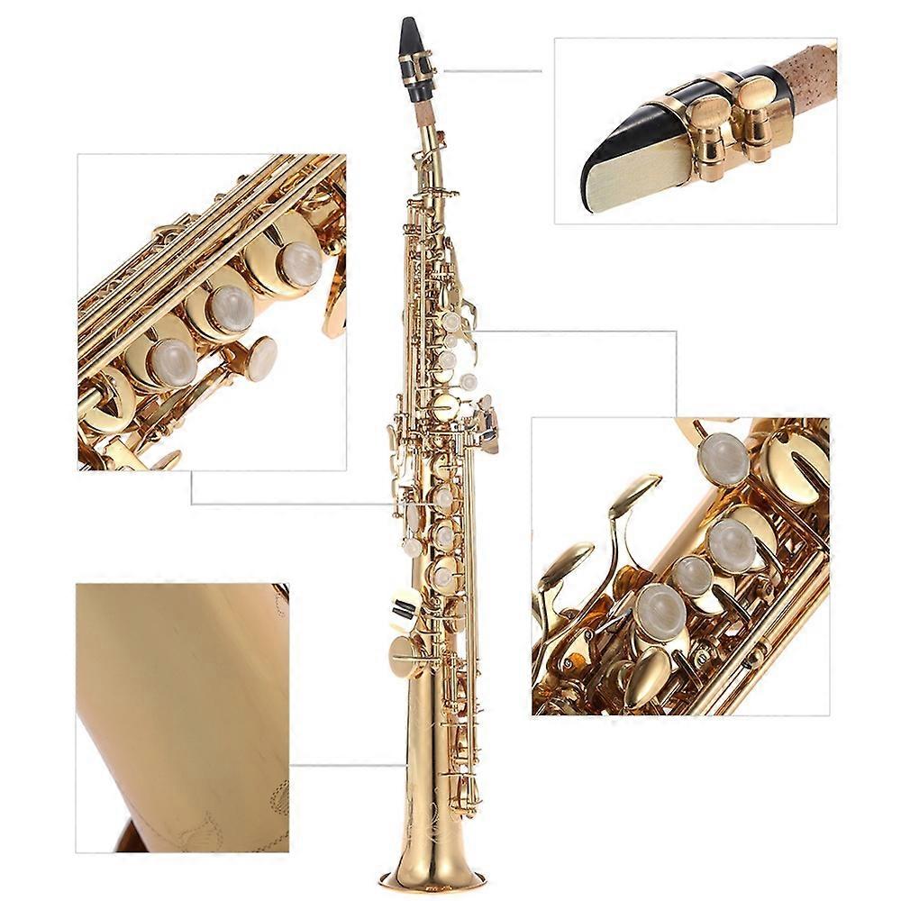Brass Straight Soprano Sax Saxophone Bb B Flat Woodwind Instrument Natural Shell Key Carve Pattern w