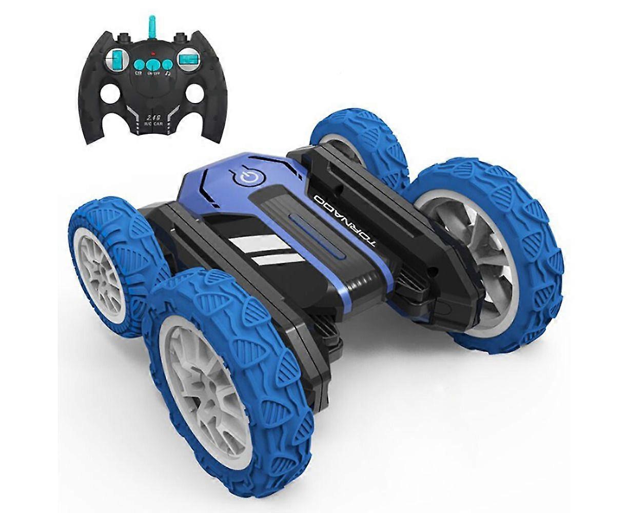 2.4GHz Remote Control Alloy Stunt Car Double Sided Tumbling Rotating Childrens Electric toy - USB Rechargeable - Blue