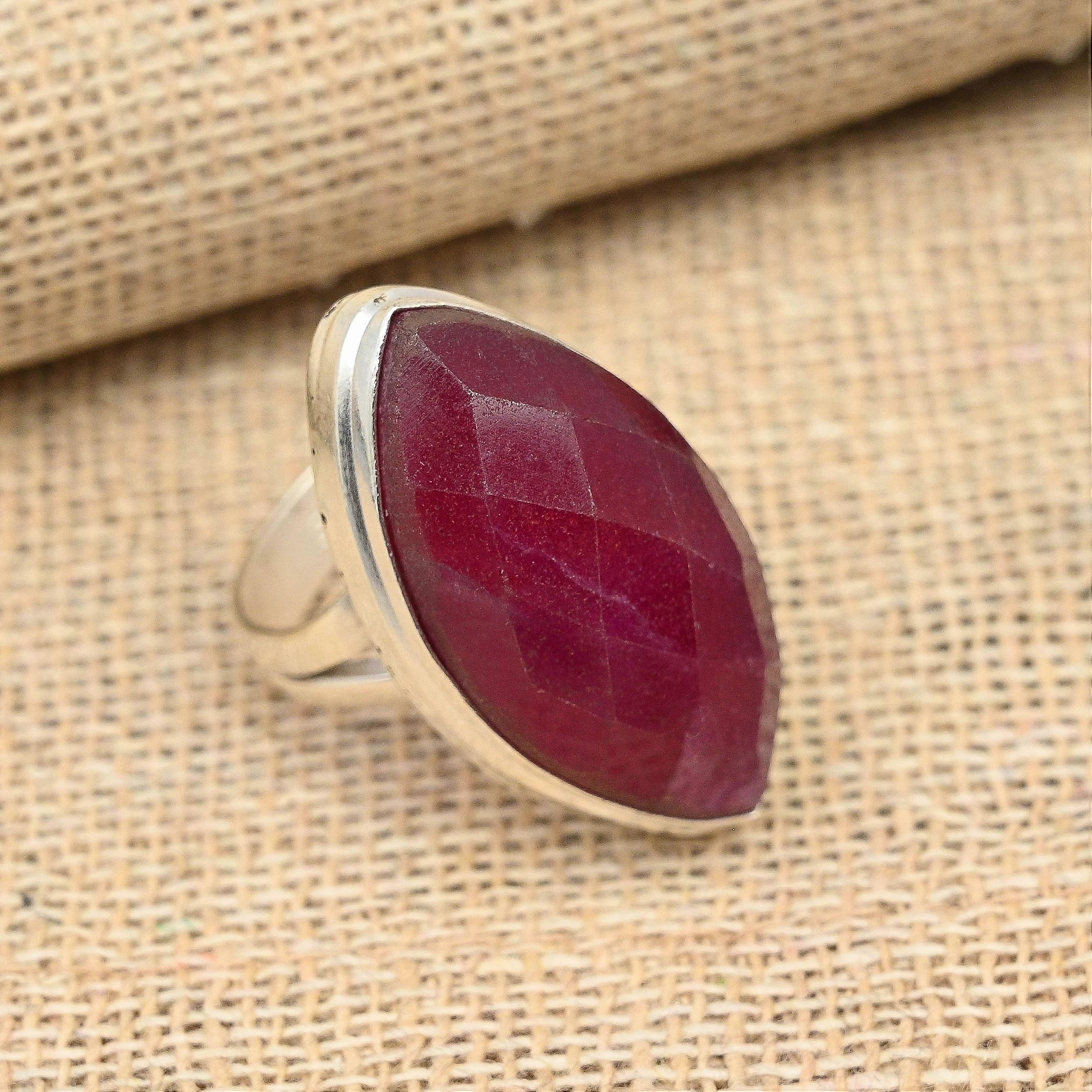 Kashmiri Red Ruby Gemstone Handmade 925 Sterling Silver Jewelry Ring