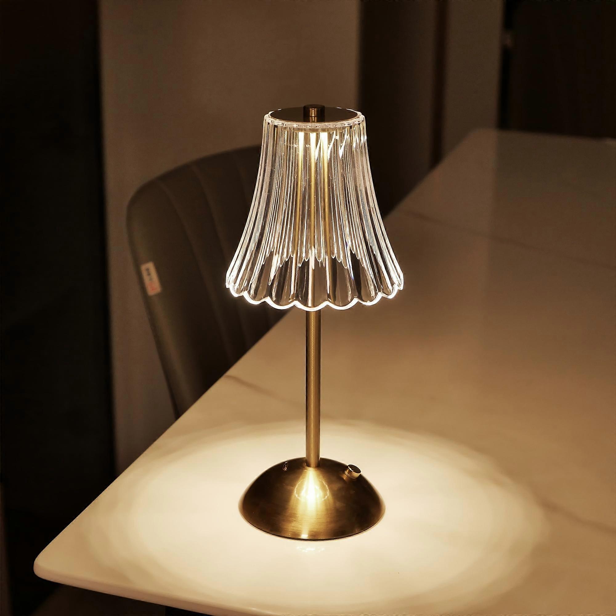 Modern LED Crystal Table Lamp with Touch Control - Tri-Tone Lighting, Wrought Iron Base, Rechargeable Battery
