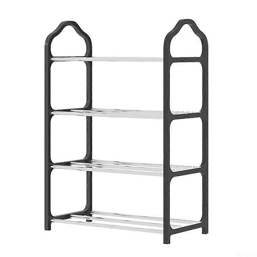 4Tier Shoe Rack with Dustproof Cover, SpaceSaving Stackable Organizer for Entryway, Black