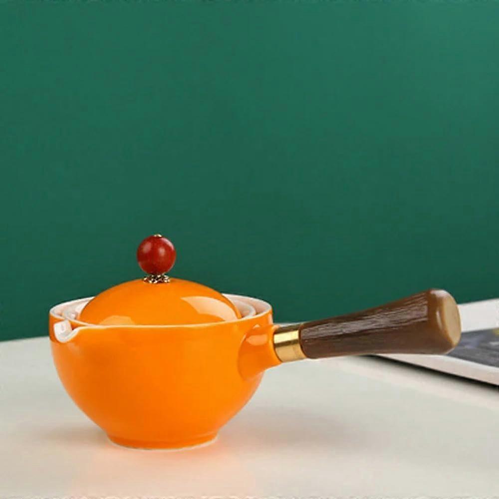 Tea Set with 360° Rotating Ceramic Teapot and Porcelain Travel Cups for Tea Brewing