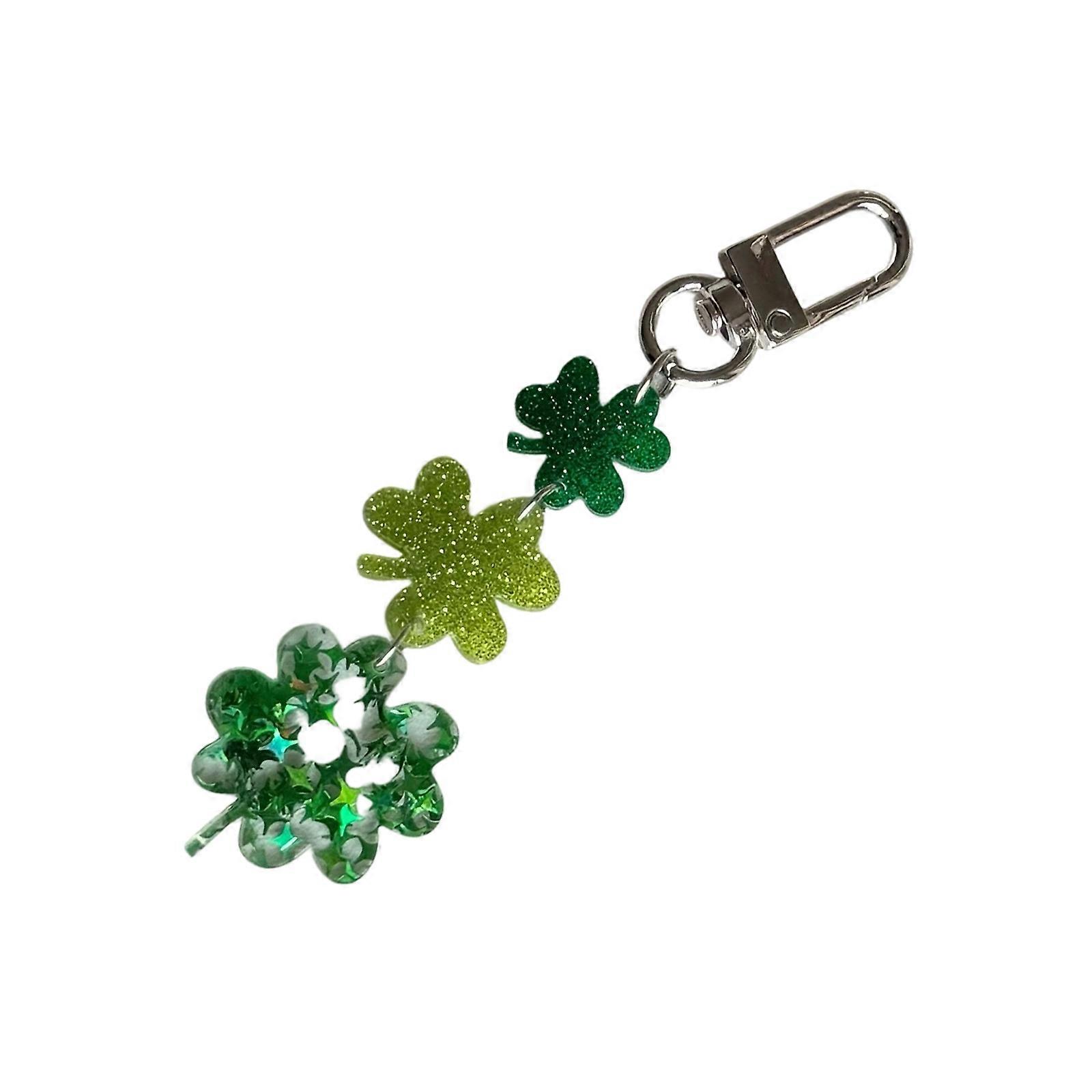 Four Leaf Clovers Acrylic Keychain With Gradient Green Glittering Charm For Phone Bag Or Keys Lightweight Accessory Multicolor
