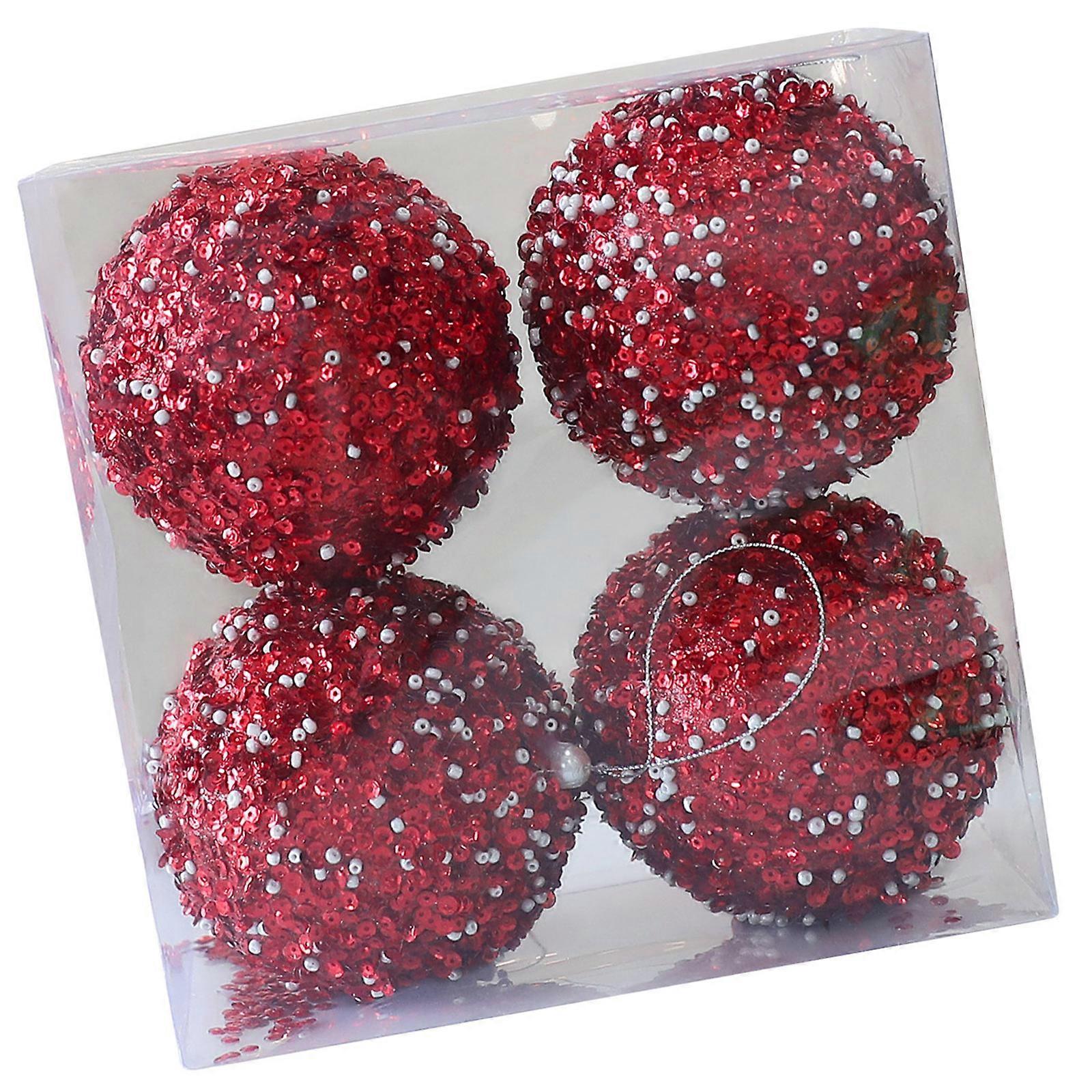 Reflective Foam Christmas Tree Decoration Pearls and Sequins Ball Feature Durable Portable Design Christmas Home Decoration  Red