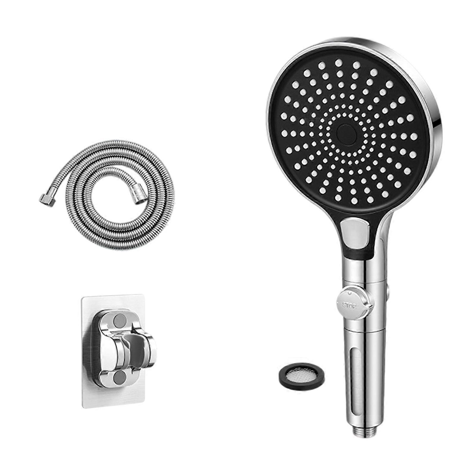 Wide Panel Filter Shower Head 3 Pressures Models Handheld Bath Sprayer 130mm Coverage Includes Hose Mount Multicolor