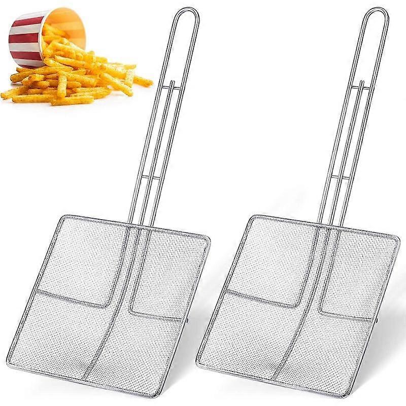 2 count Square Fine Mesh Skimmer Oil Skimmer for Deep Fryer Frying Scoop Stainless Steel Spider Strainer with Long Handle for Kitchen Swimmi