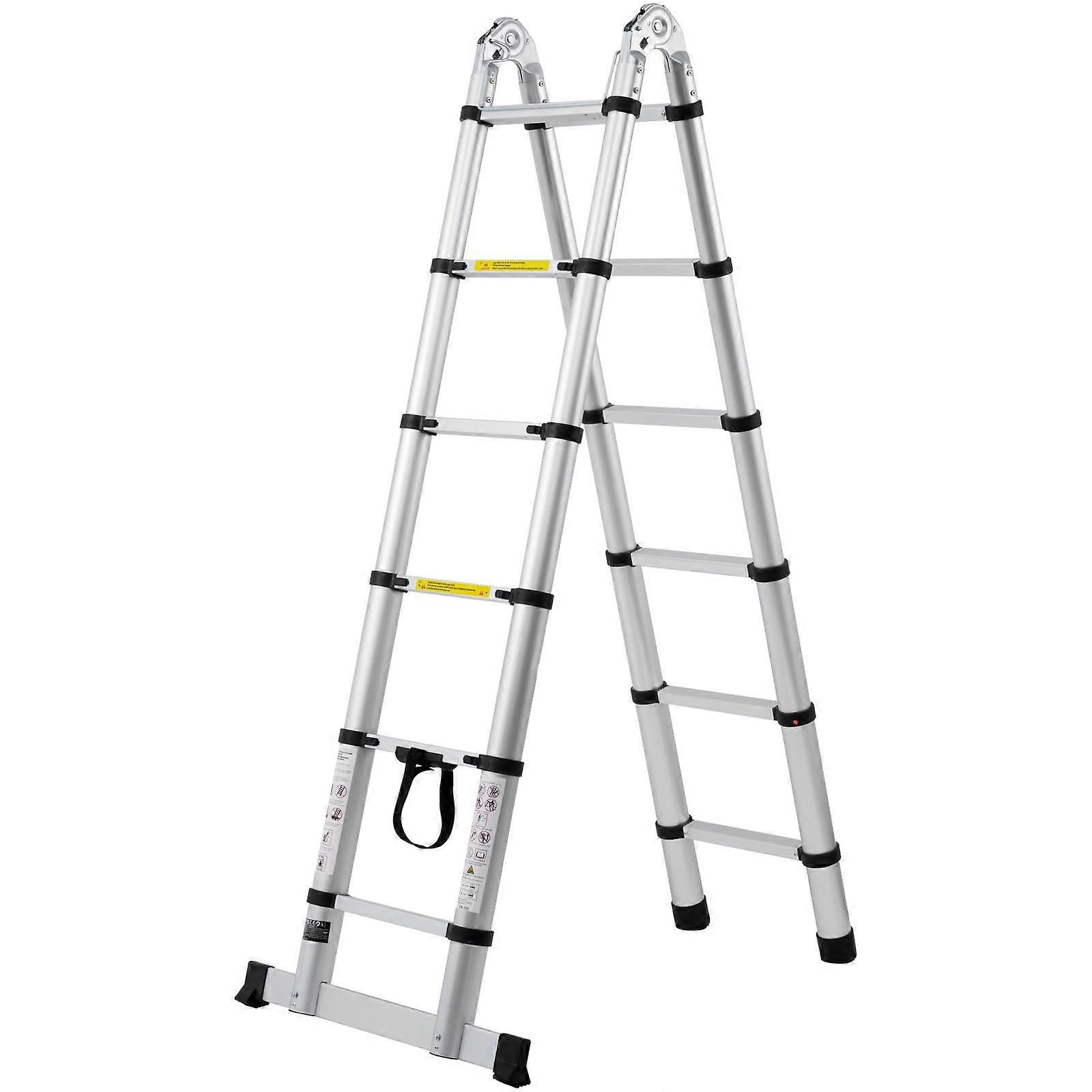 Scala telescopica, scala di estensione in alluminio a forma di A da 12,5 piedi Scala pieghevole leggera con retrazione multipulsante, capacità di 375 libbre