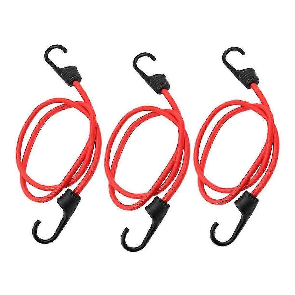 3pcs Elastic Hook Rope Luggage Security Straps Cargo Binding Cord Strap Abs Red