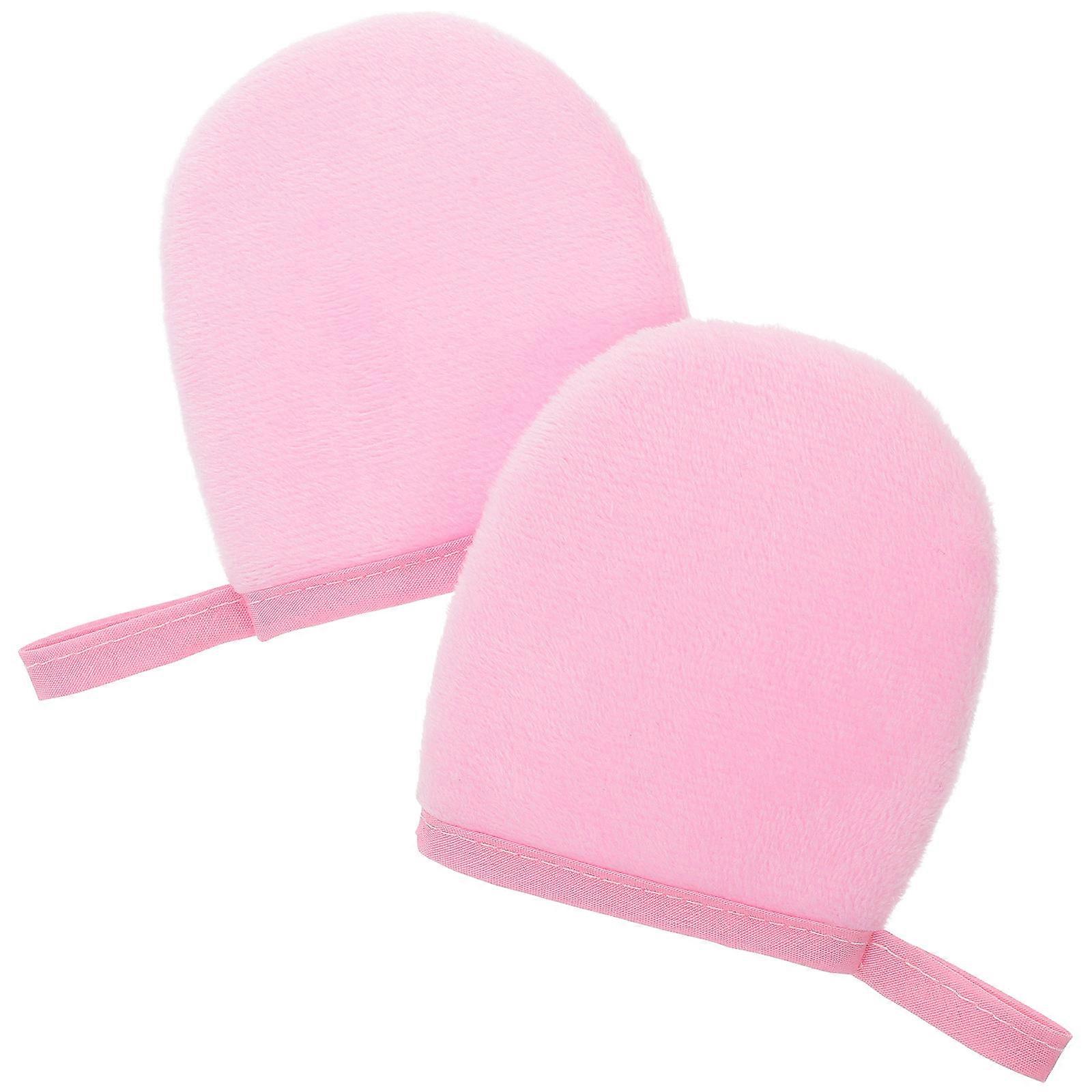 Sun Cream Apply Mitten Gloves for Tanning Mitt 2Pcs Plush Pink