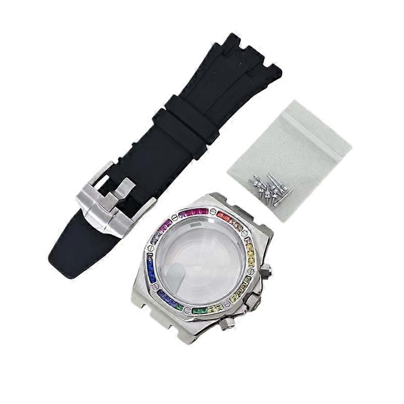 41mm Stainless Steel Brick-Patterned Case + Strap with Solid Case Back for Japanese VK63 Movement (Colorful)