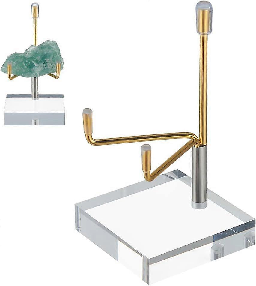 1Pcs Rock Display Stand Adjustable Metal Arms Display Stand Easel with Acrylic Base Acrylic Easel Display Stand Golden Small Easel Holder for Rock Gem