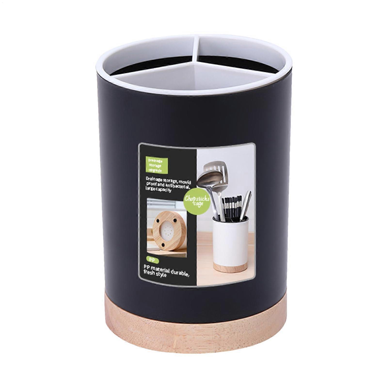 Chopsticks Holder with Wooden Base, Utensil Drying Rack for Kitchen, Rapid Drainage, SpaceSaving