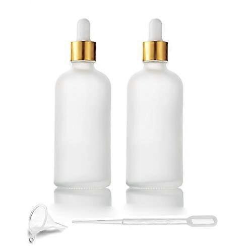 2 Pack 100ml Frosted Glass Dropper Bottles with Golden Caps for Essential Oils Perfume, Pipette and Funnel Included