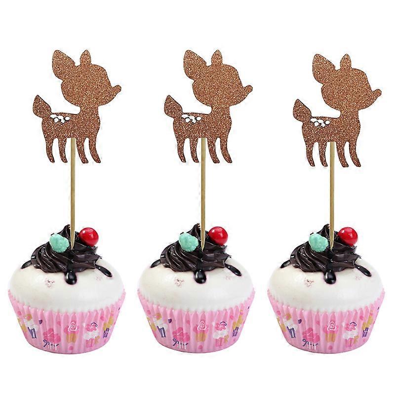 Cute deer cupcake toppers, creative dessert table decorations, 10 pieces per pack