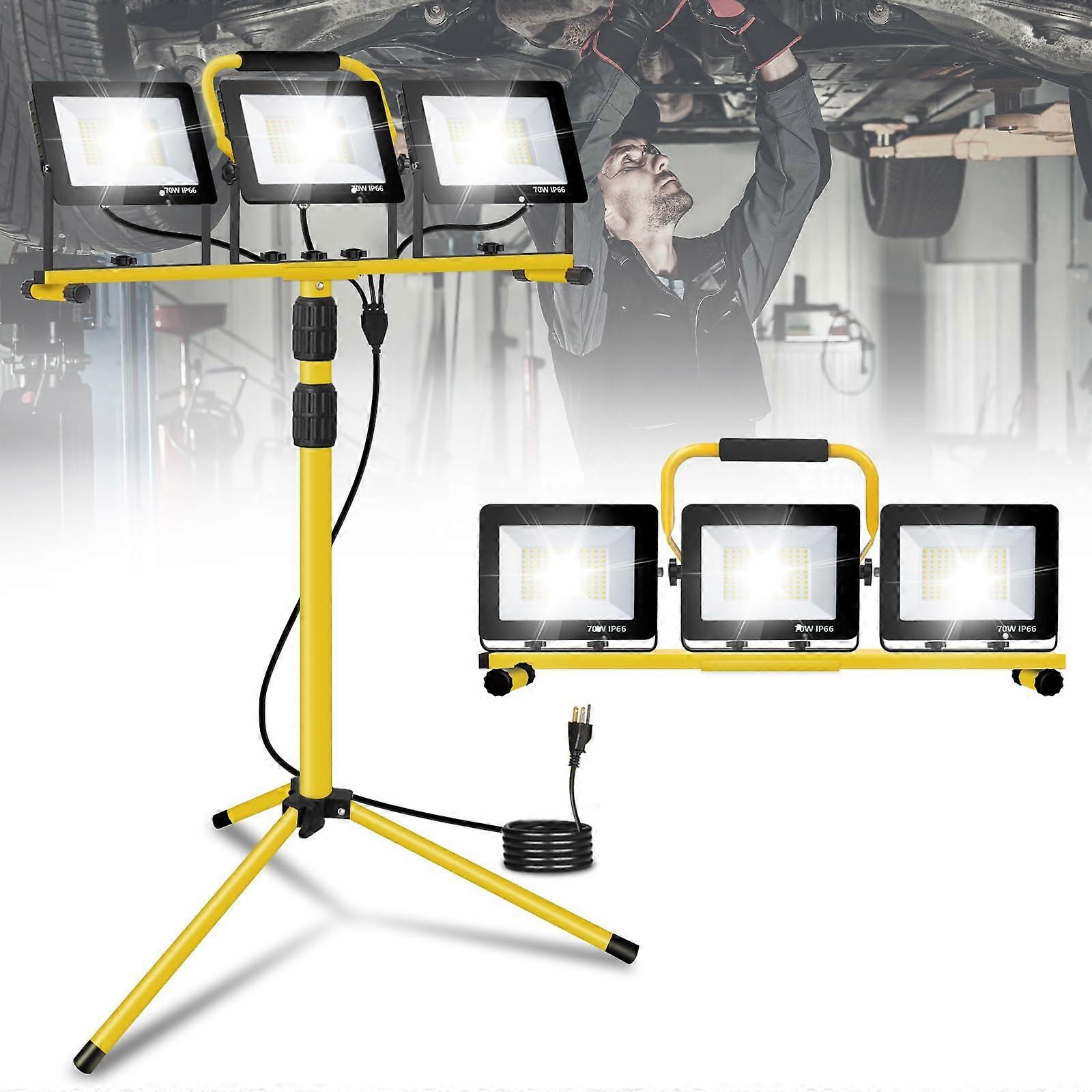 21000 Lumens LED Work Light with Stand, 3 Adjustable Heads, IP66 Waterproof Tripod for Construction