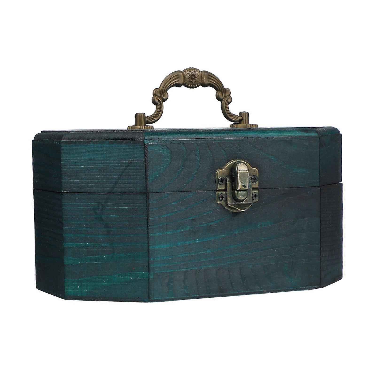 Vintage Wood Storage Box with Octagonal Lid for Decoration