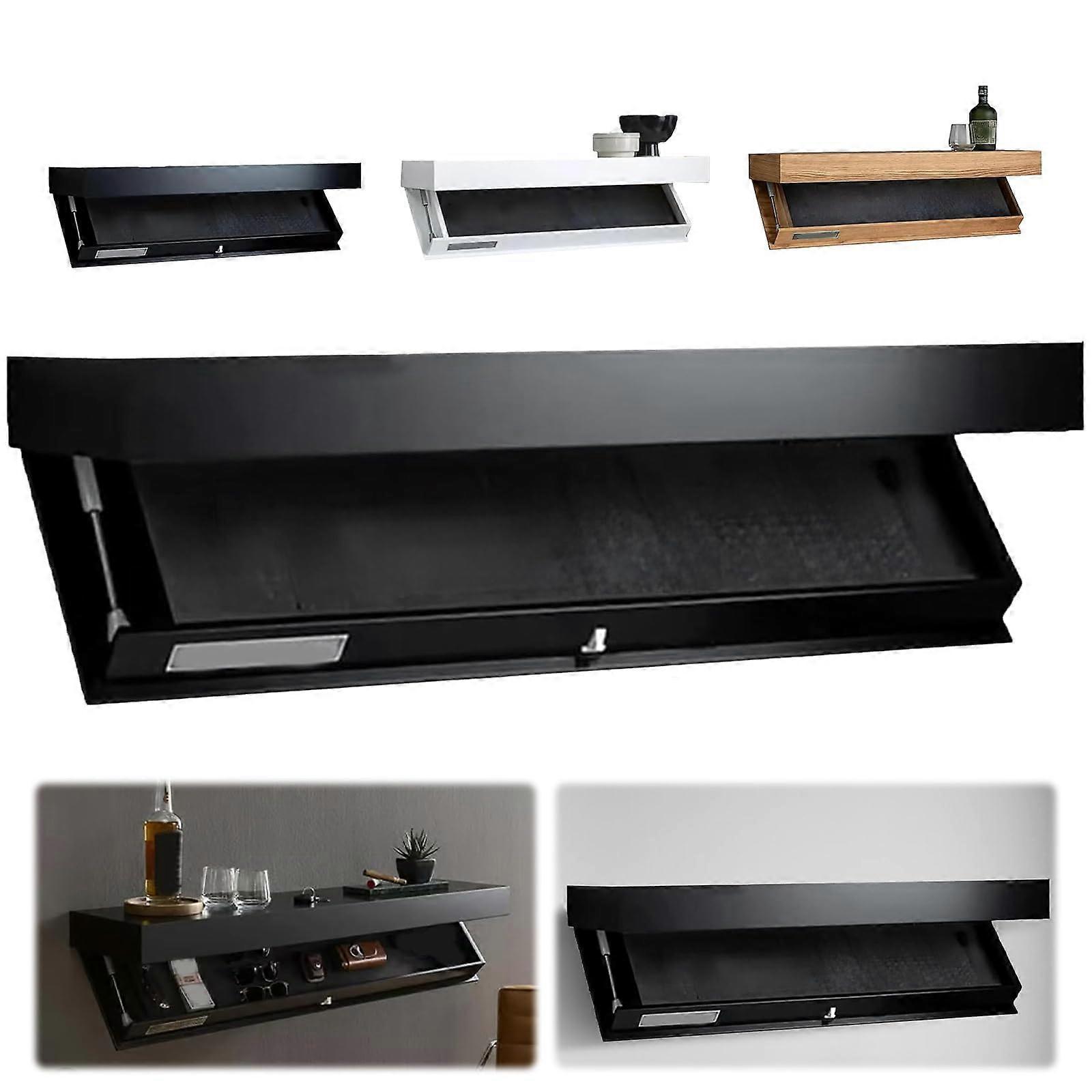 Floating Shelf with Hidden Drawer, Modern Wall Mounted Secret Storage for Keys and Valuables Black