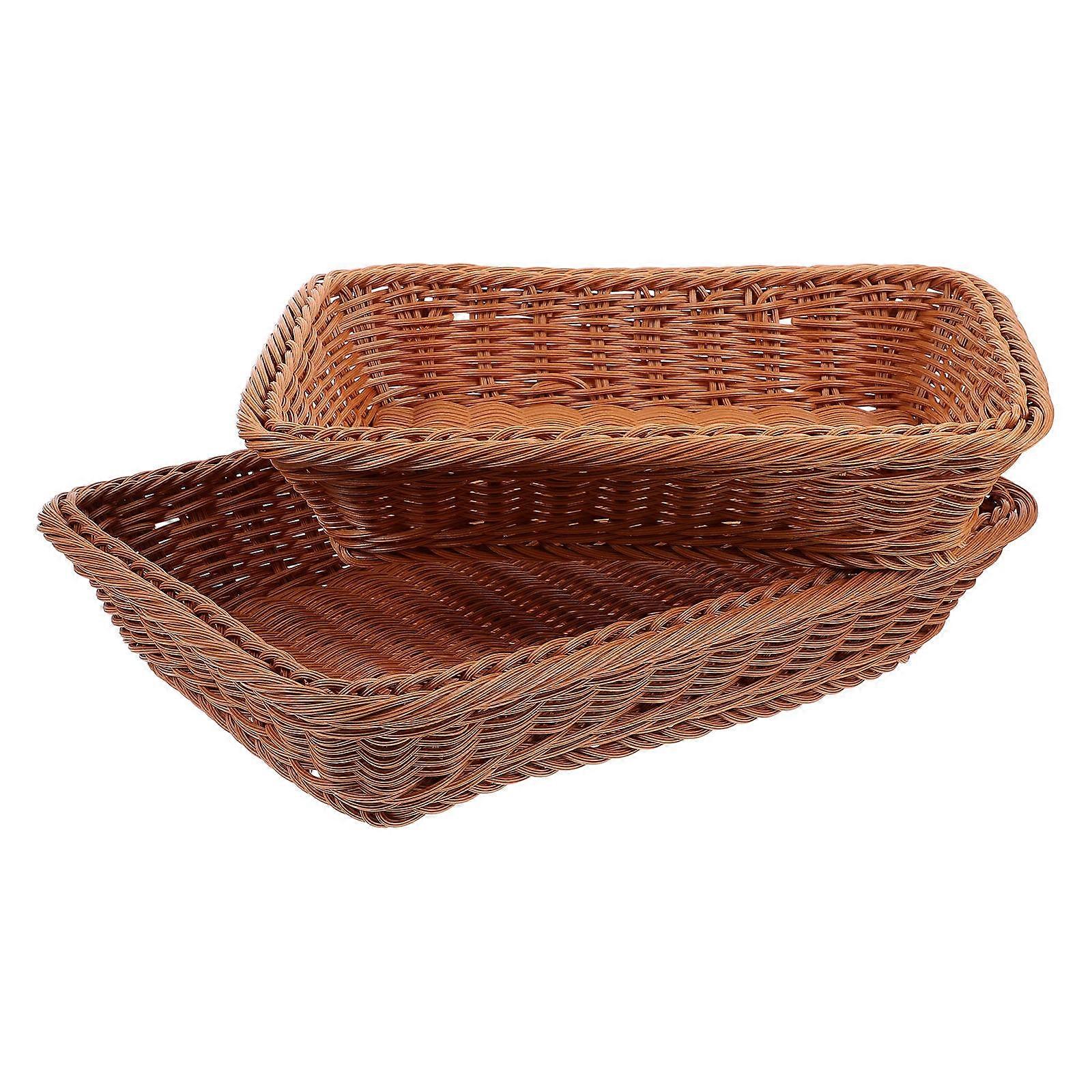 Practical Food Basket Rectangular Woven Basket for Storage 2Pcs