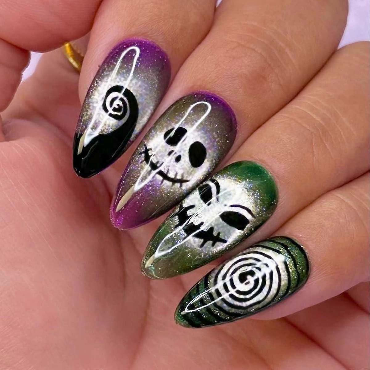 Halloween Press on Nails Medium Almond Reusable False Nails for Women
