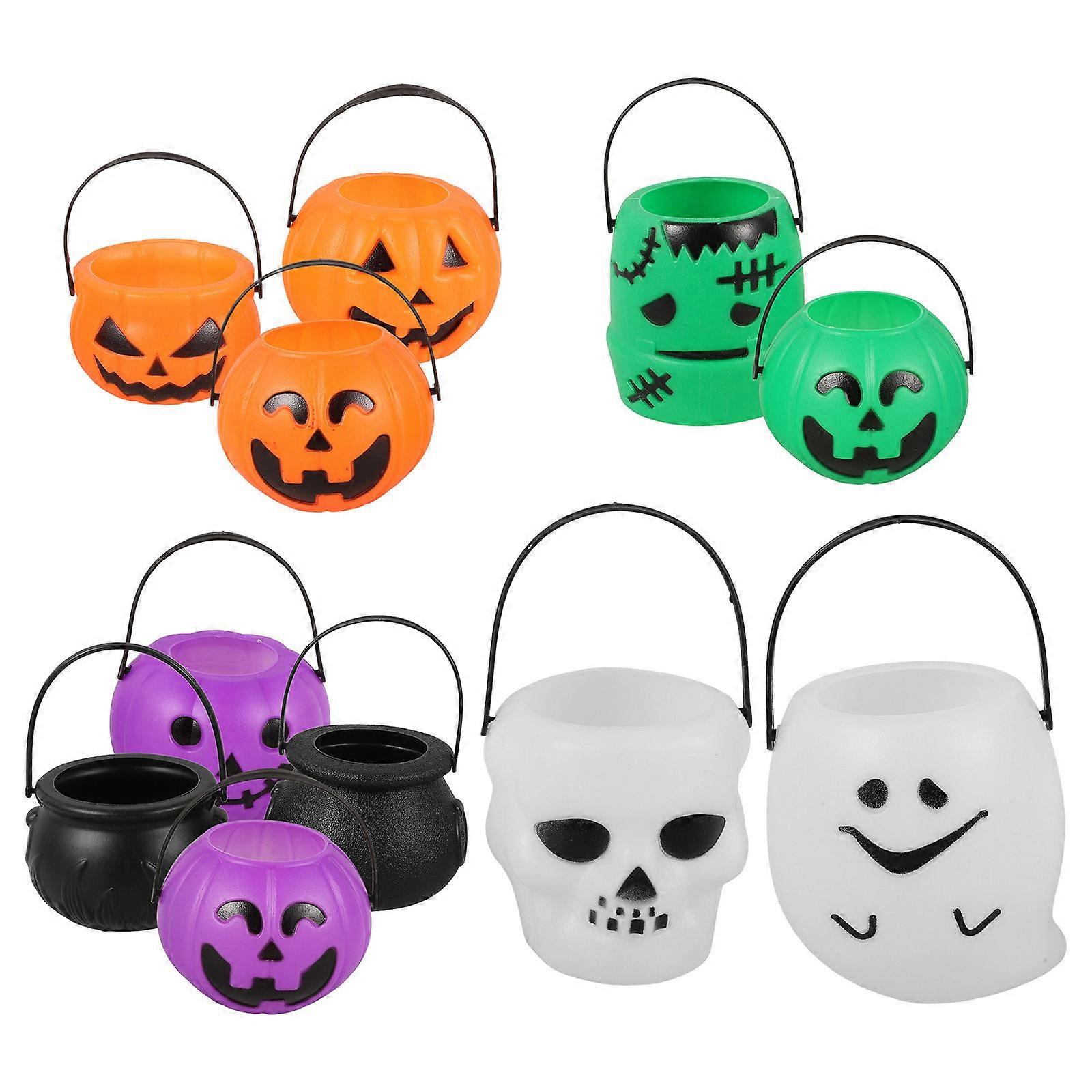 Halloween Party Storage Container Fun Pumpkin Shape Bucket With Handle 33Pcs Design