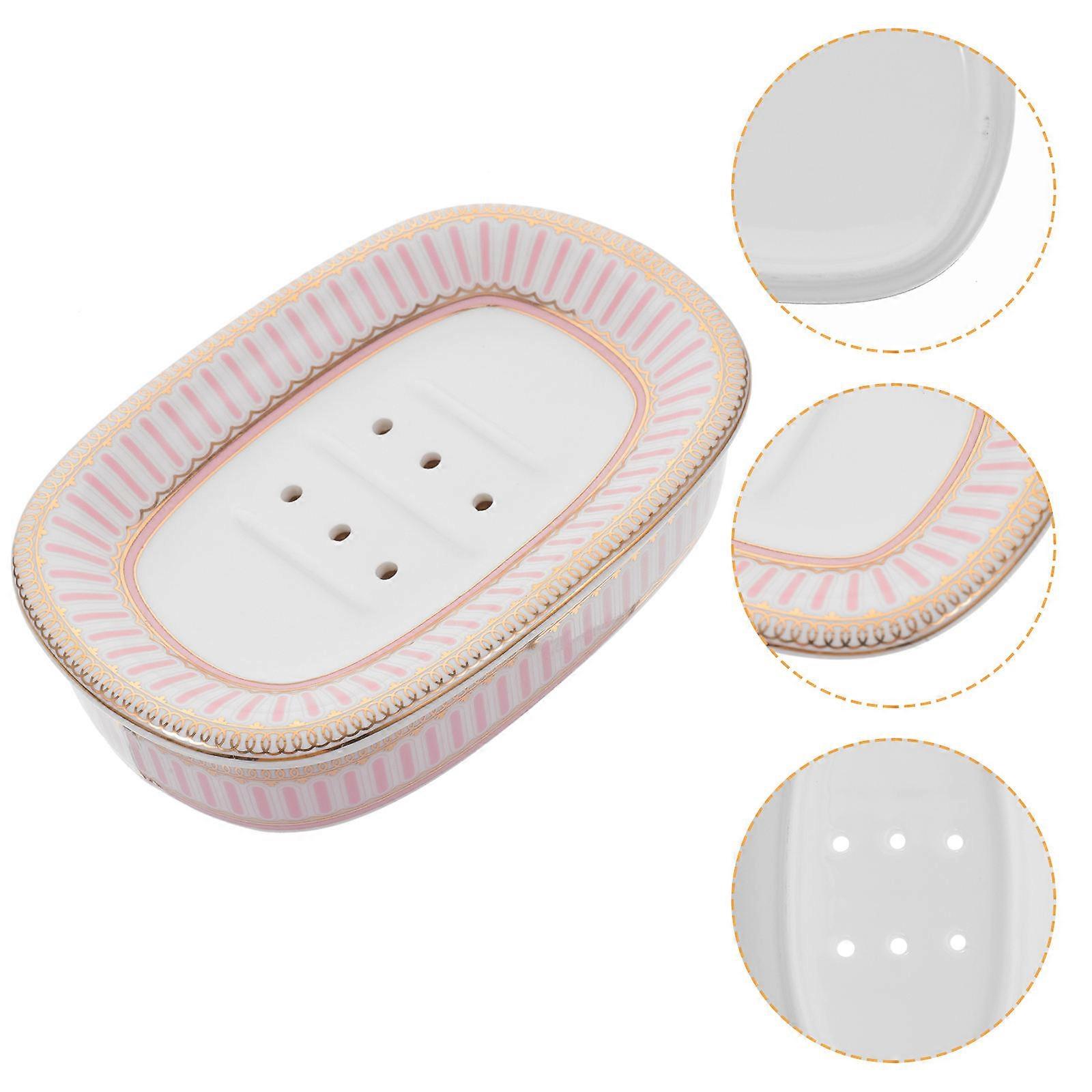 Creative Ceramic Soap Dish Court Style for Bathroom Use 2Pcs Pink