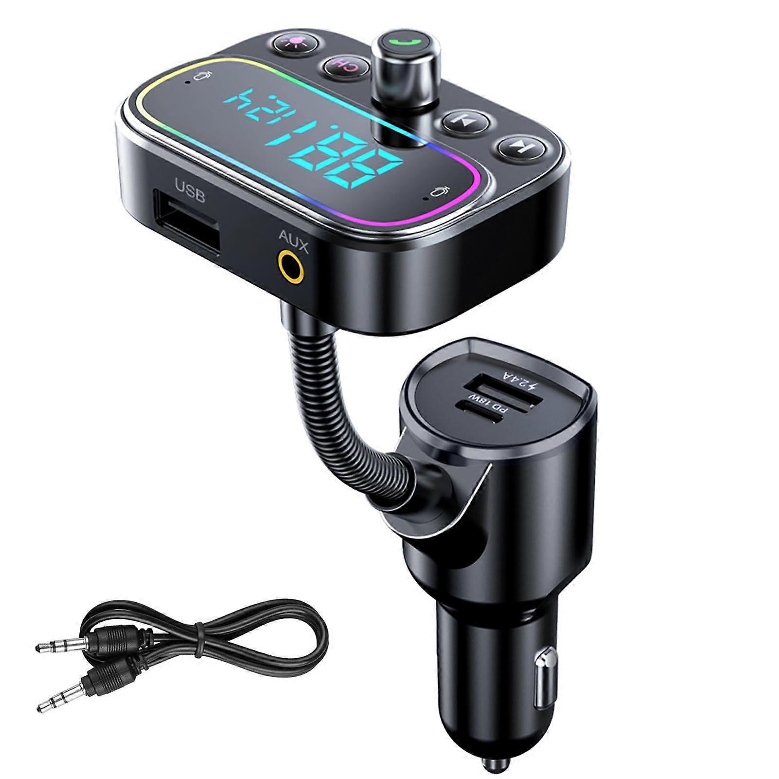 Bluetooth FM Transmitter with Fast PD Charging, Noise Cancellation, LCD Display and 9Color Backlight