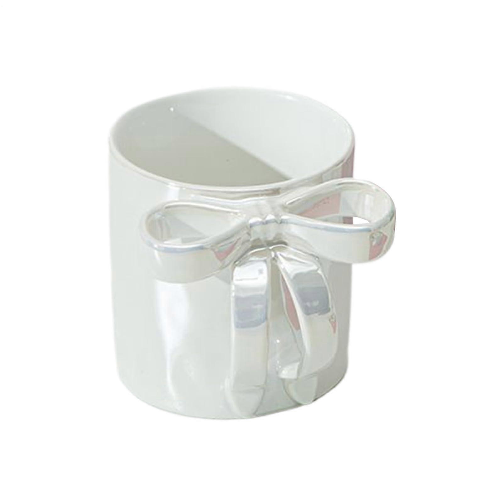 Ceramic Coffee Mug with Ergonomic Bow Handle, Dishwasher Safe 350ml Latte Cup White