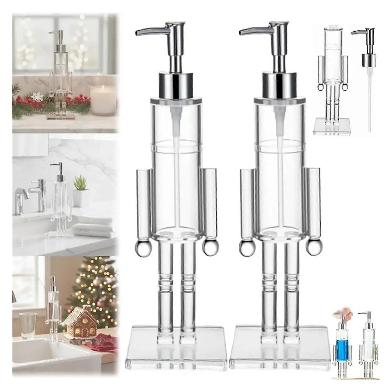 Christmas Nutcracker Soap Dispenser Set 16oz Acrylic Refillable Pump for Holiday Bathroom and Kitchen