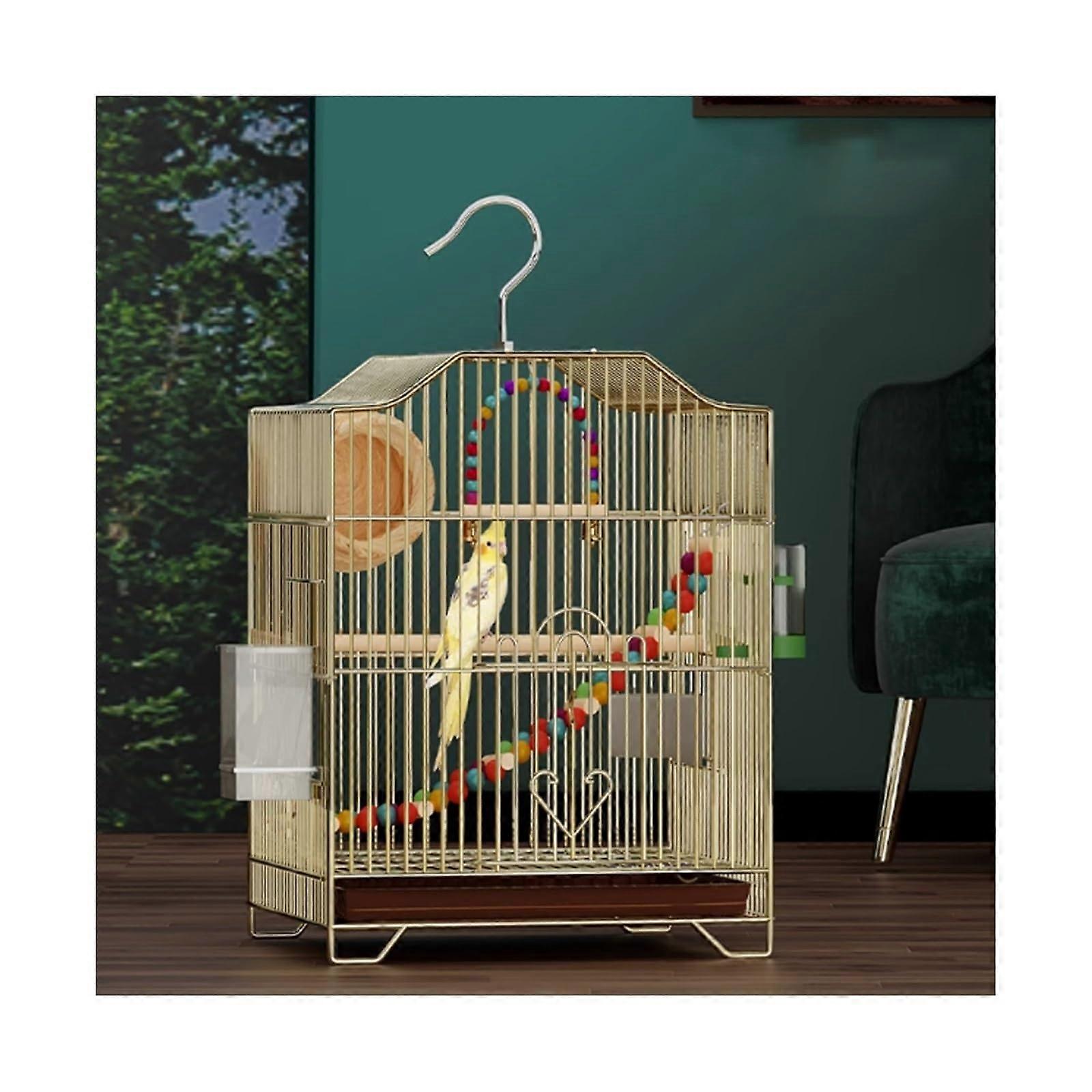 GoldPlated Bird Cage for Parrots with EscapeProof Lock and Removable EasyClean Tray