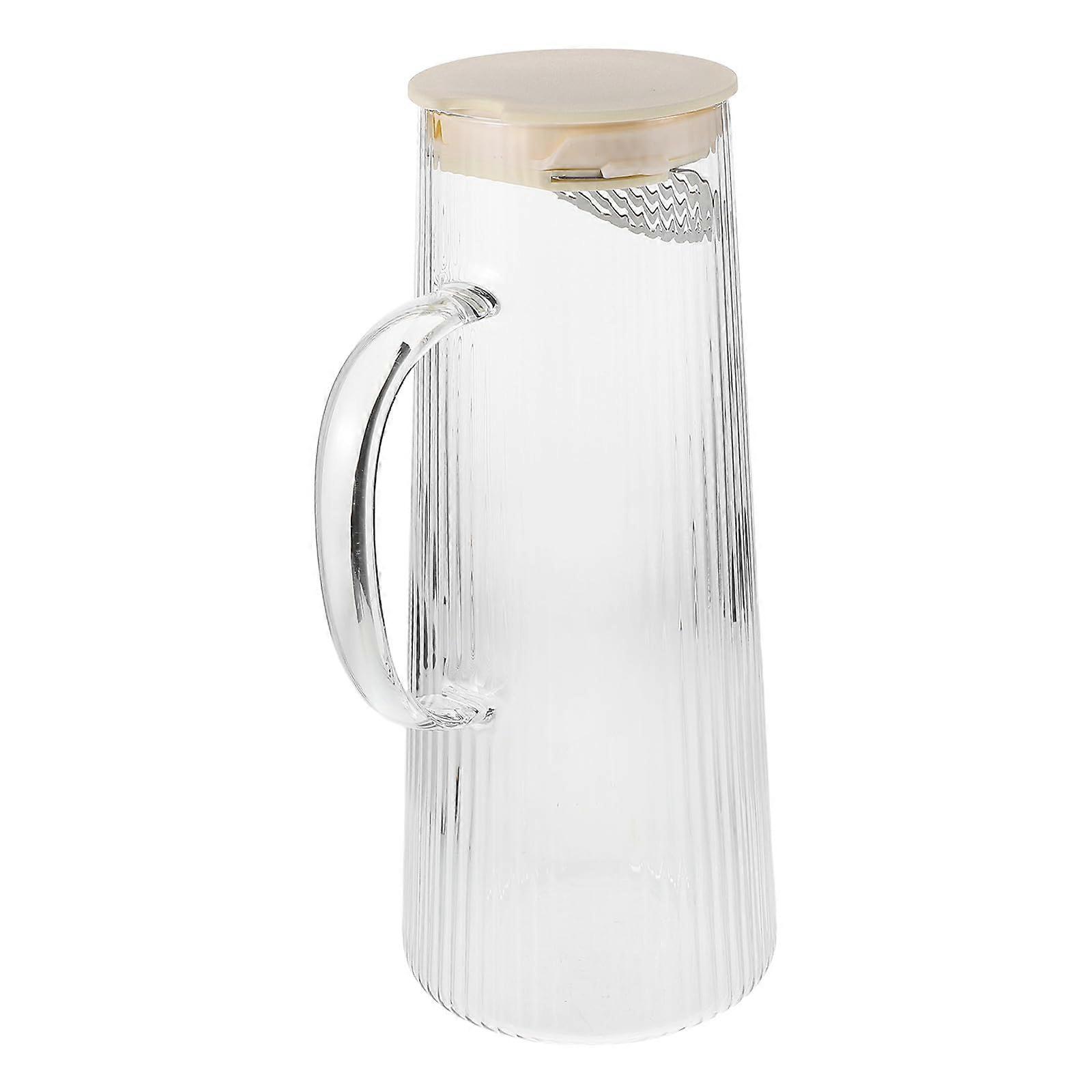 Glass Pitcher with Lid 1300ml Borosilicate Carafe Large Capacity Vertical Pattern for Cold Drinks