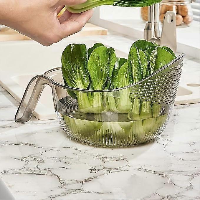 Kitchen Strainer Colander Bowl with Handle, Rice Washing Basket, Clear Translucent Green
