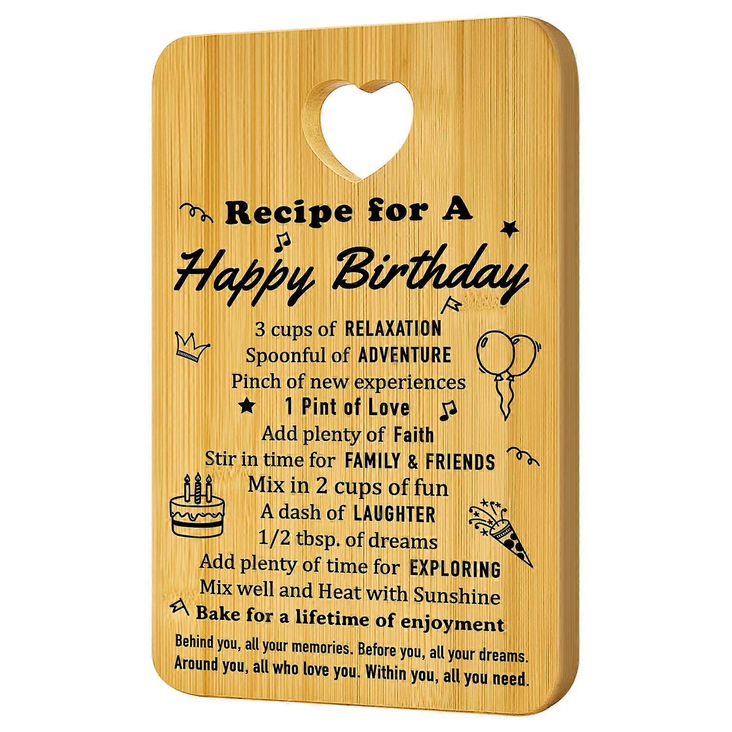 Bamboo Birthday Cutting Board with Heart Handle, Cheese Serving Board Kitchen Gift