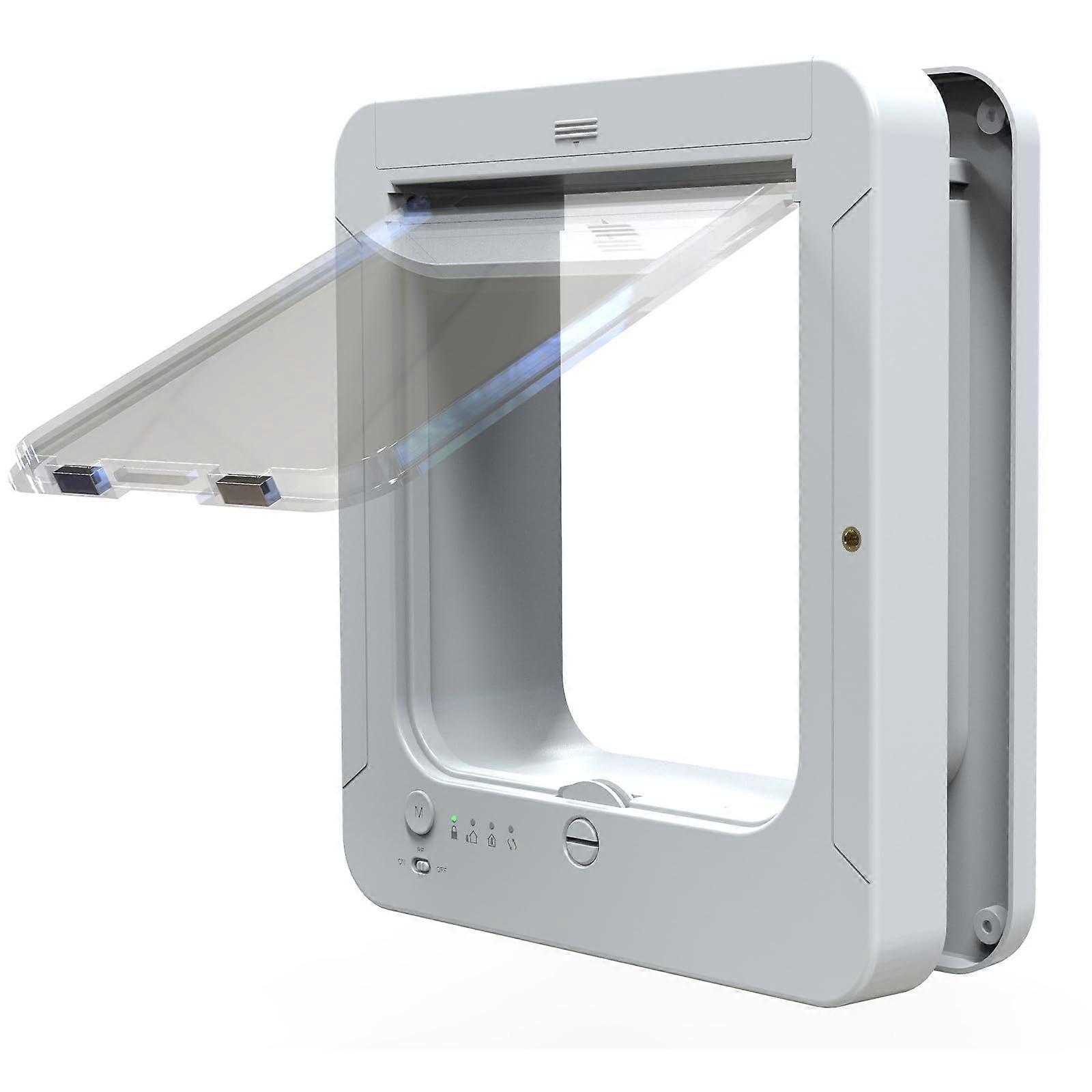 Smart Pet Door with RFID Sensor Collars and Remote Control for Cats and Small Dogs, White