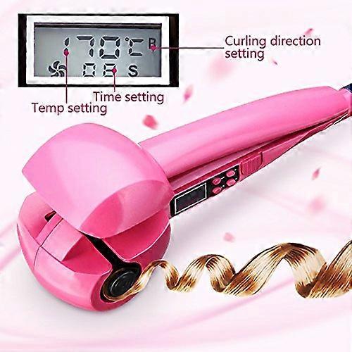 Automatic Hair Curler with LCD Ceramic Roller, Professional Salon Pink Design, US Plug