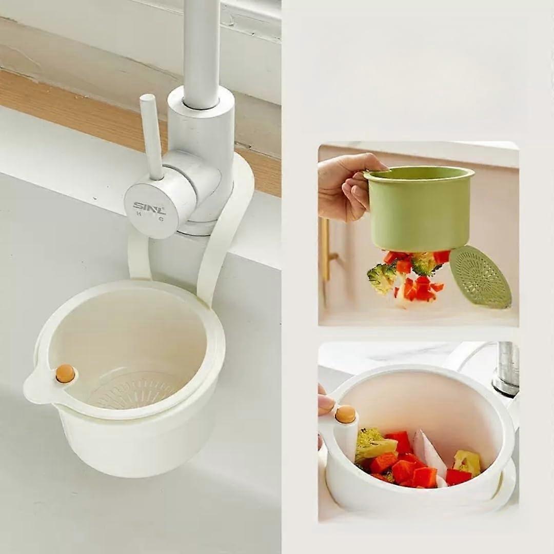 Kitchen Sink Strainer with Automatic Bottom Release, Hanging Colander Basket for Easy Draining White