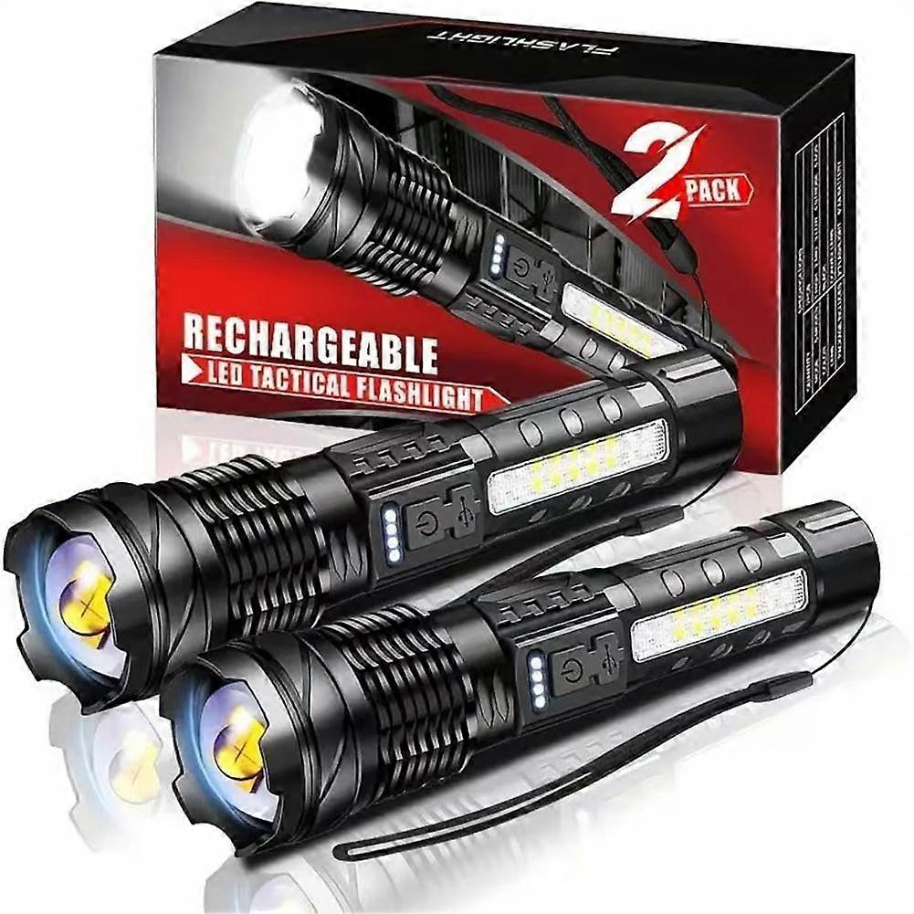 2PCS Rechargeable LED Flashlights  Lumens Waterproof Adjustable Beam 7 Modes for Camping