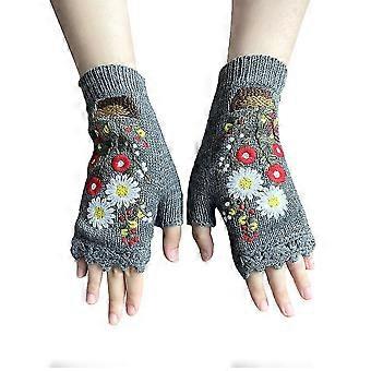 Womens Handmade Gray Knitted Autumn Winter Gloves Retro Crochet Gloves Gloves Mittens Combo With Pocket1setgrey