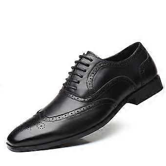 Herr Oxford-skor Klassiska vingspetsbrogues i läder med snörning, halkfri sula, 10 UK, svarta