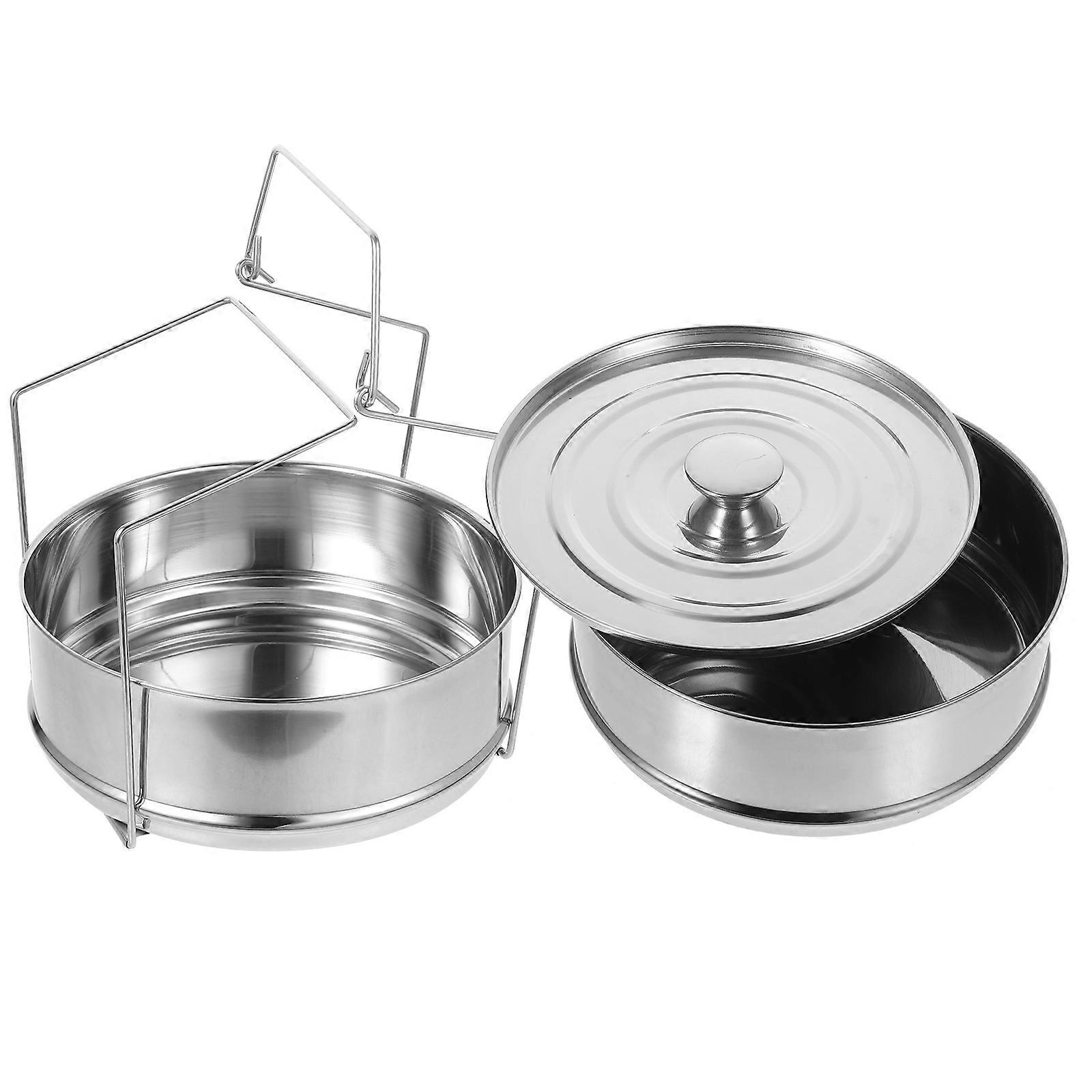Silver Stainless Steel Insert Pans for Cooking 2-Tier Steamer Stackable Use
