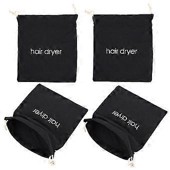 4Pcs Hair Dryer Drawstring Bags for Storage Black Travel Cloth Pouches