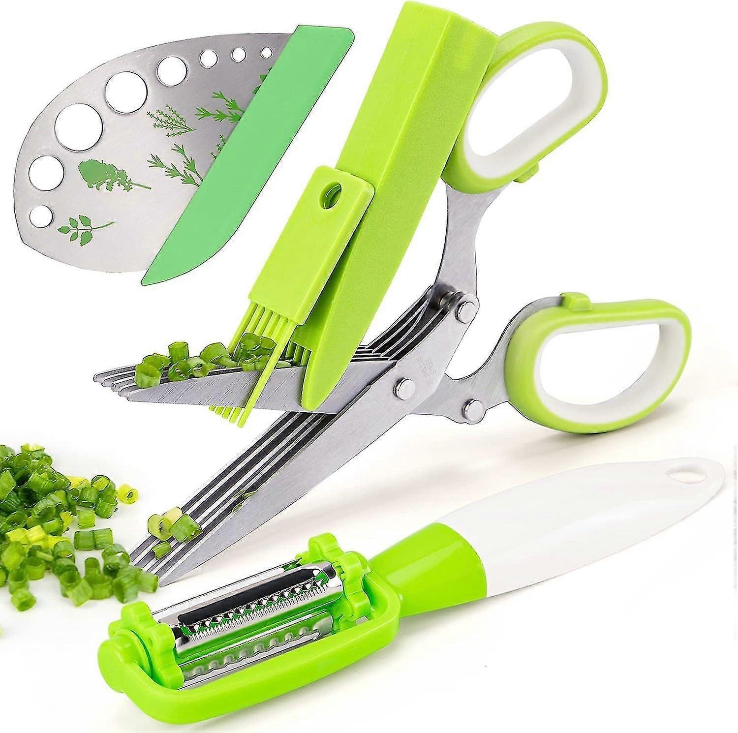 5-Blade Herb Scissors & 2-in-1 Leaf Stripper - Multi-Functional Kitchen Tool for Quick Vegetable & Herb Prep
