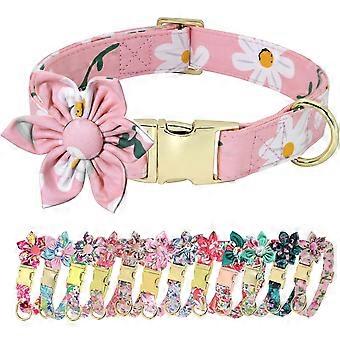 Cute Girl Dog Collars for Small Medium Large Dogs, Multiple Floral Patterns Female Pet Dog Collars with Flower for Wedding Holiday(XS:Neck 8-12", Pink
