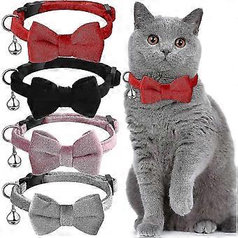 SHEVT-4 Pieces 4 Colors Cat Bow Tie Collar With Bell Comfortable Velvet Cat Collar